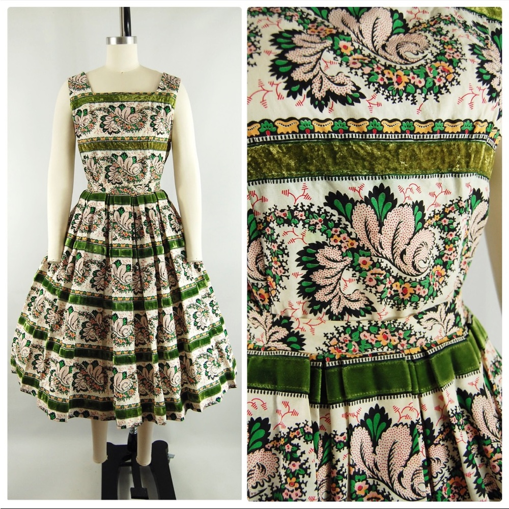 1950s Striped Floral Patio Set / Shirt and Skirt Set by Ann Kelly of California
